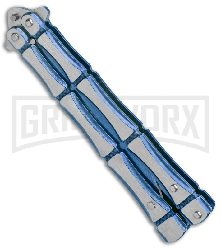 Blue Bone Balisong Drop Point Butterfly Knife - 2 Tone Plain 4 Blue Bone Balisong Drop Point Butterfly Knife - 2 Tone Plain - Image 2