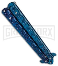 Blue Skull Balisong Blue Butterfly Knife - Blue Plain -Kershaw Store Blue Skull Balisong Butterfly Knife Blue GX 37632 td spine large