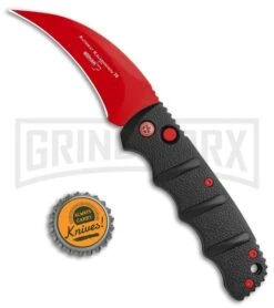 Boker Kalashnikov Black Widow Automatic Knife - Hawkbill Red Plain -Kershaw Store Boker Black Widow Hawkbill Kalashnikov Auto Black Red 01KALS70NSOI BHQ 103274 jr bottlecap large