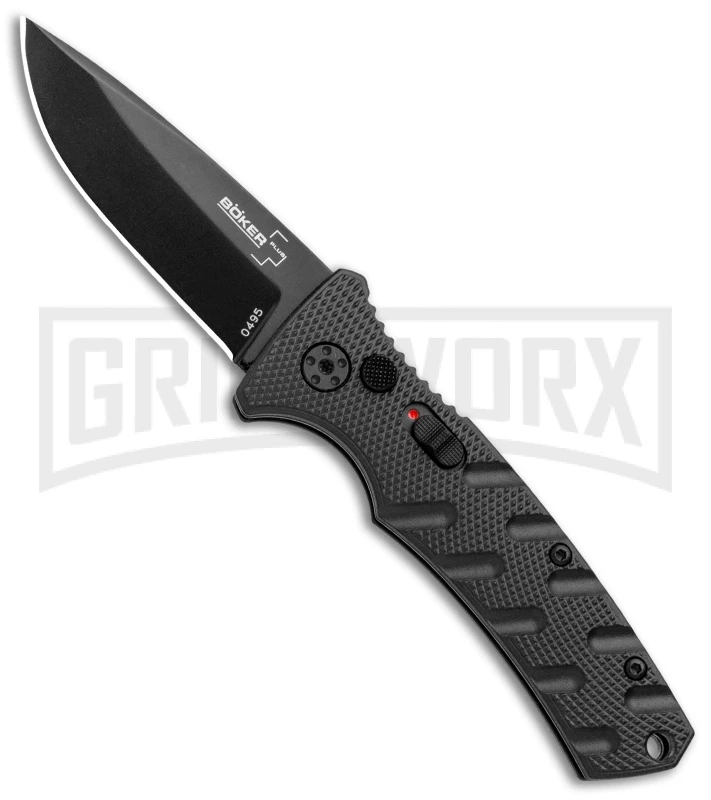 Boker Mini Strike Automatic Knife Black - Drop Point Black Plain 3 Boker Mini Strike Automatic Knife Black - Drop Point Black Plain