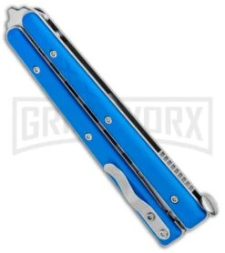 Boker Plus Mini Balisong Solid Blue Trainer Knife - Satin Dull -Kershaw Store Boker Plus Mini Balisong Trainer Blue G 10 Satin 01BO716SOI BHQ 99640 jr side large