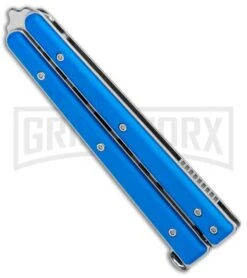 Boker Plus Mini Balisong Solid Blue Trainer Knife - Satin Dull -Kershaw Store Boker Plus Mini Balisong Trainer Blue G 10 Satin 01BO716SOI BHQ 99640 jr spine large