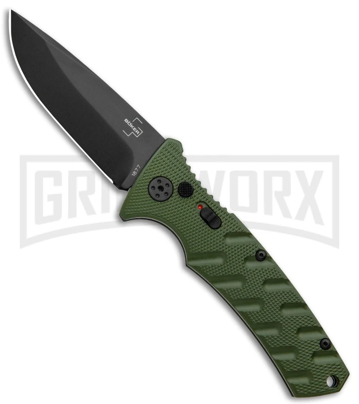 Boker Plus Strike OD Green Automatic Knife - Drop Point Black Plain 3 Boker Plus Strike OD Green Automatic Knife - Drop Point Black Plain