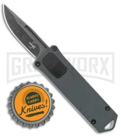 Boker Plus USB OTF Black Automatic Knife Aluminum - Gray SW Plain -Kershaw Store Boker Plus USB OTF Auto Gray Aluminum Black SW BHQ 125998 jr bottlecap large