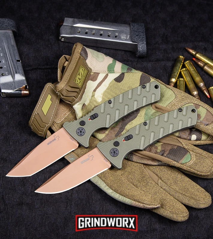 Boker Plus Strike Desert Warrior OD Green Automatic Knife - D2 Drop Point Copper 11 Boker Plus Strike Desert Warrior OD Green Automatic Knife - D2 Drop Point Copper - Image 9