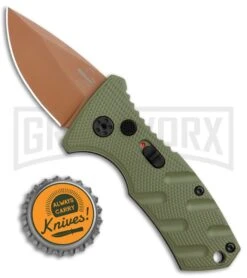 Boker Stubby Strike Automatic Knife - Desert Warrior -Kershaw Store Boker Stubby Strike CA Legal Auto OD Green Copper 01BO443NSOI BHQ 99649 jr bottlecap large