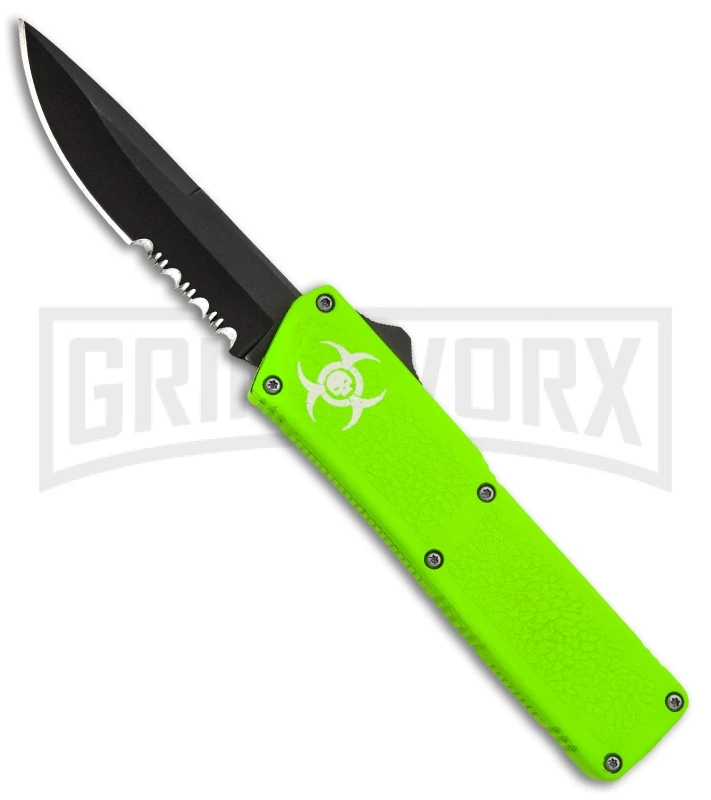 Bolt Zombie Green Biohazard D/A OTF Automatic Knife - Black Serr 3 Bolt Zombie Green Biohazard D/A OTF Automatic Knife - Black Serr