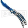 Andux CS Gray Balisong Butterfly Knife W/ Blue Inlays - Bowie Blue Plain -Kershaw Store Butterfly Blue Inlay Gray BF310477 4 BHQ 81129 jr large