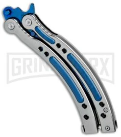 Andux CS Gray Balisong Butterfly Knife W/ Blue Inlays - Bowie Blue Plain -Kershaw Store Butterfly Blue Inlay Gray BF310477 4 BHQ 81129 jr side large