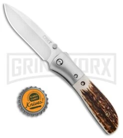CRKT Carson Stag Spring Assisted Knife - Satin Plain -Kershaw Store CRKT Carson M4 02S Stag SA Satin BHQ 7036 jr bottlecap large