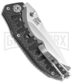 CRKT Drip Tighe Gray CF/G-10 Drop Point Outburst A/O Knife - Satin Plain -Kershaw Store CRKT Drip Tighe DP outburst satin 1190 BHQ 71235 er side large