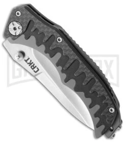 CRKT Drip Tighe Gray CF/G-10 Drop Point Outburst A/O Knife - Satin Plain -Kershaw Store CRKT Drip Tighe DP outburst satin 1190 BHQ 71235 er spine large