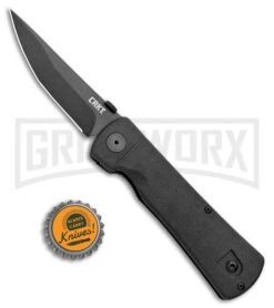 CRKT Hissatsu Black Folding Spring Assisted Knife - Black Plain -Kershaw Store CRKT Folding Hissatsu SA Black 2903 BHQ 1948 jr bottlecap large