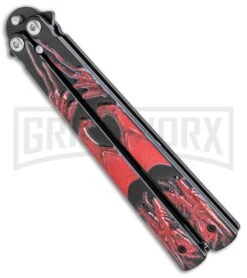 Chalkhill Balisong Butterfly Knife - Black/Red Dragon Handles - Black Plain -Kershaw Store Chalkhill Balisong Black Butterfly Black Red Dragon Handles GX 37965 jr side large