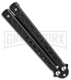 Chalkhill Balisong Butterfly Knife - Black Tanto Dotted -Kershaw Store Chalkhill Balisong Black Butterfly Knife Black Plain GX 37647 td spine large