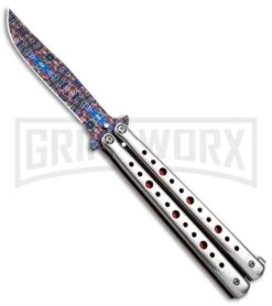Chalkhill Balisong Patterned Butterfly Knife - Dotted Silver Handle With Red