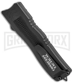 Conquest Tactical Fury Black D/A OTF Automatic Knife - Stonewash Plain -Kershaw Store Conquest Tactical Fury DA OTF Black SW BHQ 30663 jr side large