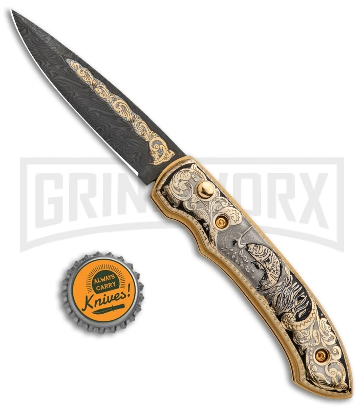 Custom Russian Gold Fish Automatic Knife - Damascus Plain 8 Custom Russian Gold Fish Automatic Knife - Damascus Plain - Image 6