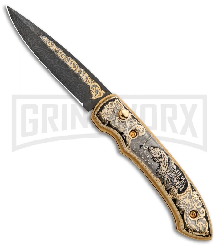 Custom Russian Gold Fish Automatic Knife - Damascus Plain 3 Custom Russian Gold Fish Automatic Knife - Damascus Plain