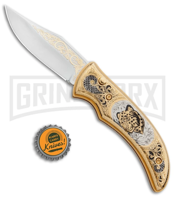 Custom Russian Gold Leopard Automatic Knife - Polish Plain 8 Custom Russian Gold Leopard Automatic Knife - Polish Plain - Image 6