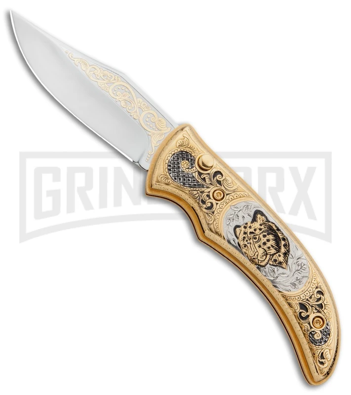 Custom Russian Gold Leopard Automatic Knife - Polish Plain 3 Custom Russian Gold Leopard Automatic Knife - Polish Plain