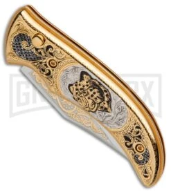 Custom Russian Gold Leopard Automatic Knife - Polish Plain 9 Custom Russian Gold Leopard Automatic Knife - Polish Plain -Kershaw Store Custom Russian Gold Leopard Auto Polish RV HC3 LEOPARD GX 31048 jr spine large