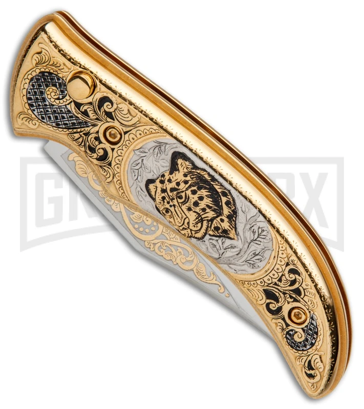 Custom Russian Gold Leopard Automatic Knife - Polish Plain 4 Custom Russian Gold Leopard Automatic Knife - Polish Plain - Image 2
