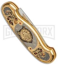 Custom Russian Gold Wolf Automatic Knife - Polish Plain -Kershaw Store Custom Russian Gold Wolf Auto Polish RV HC2M WOLF GX 31047 jr side large