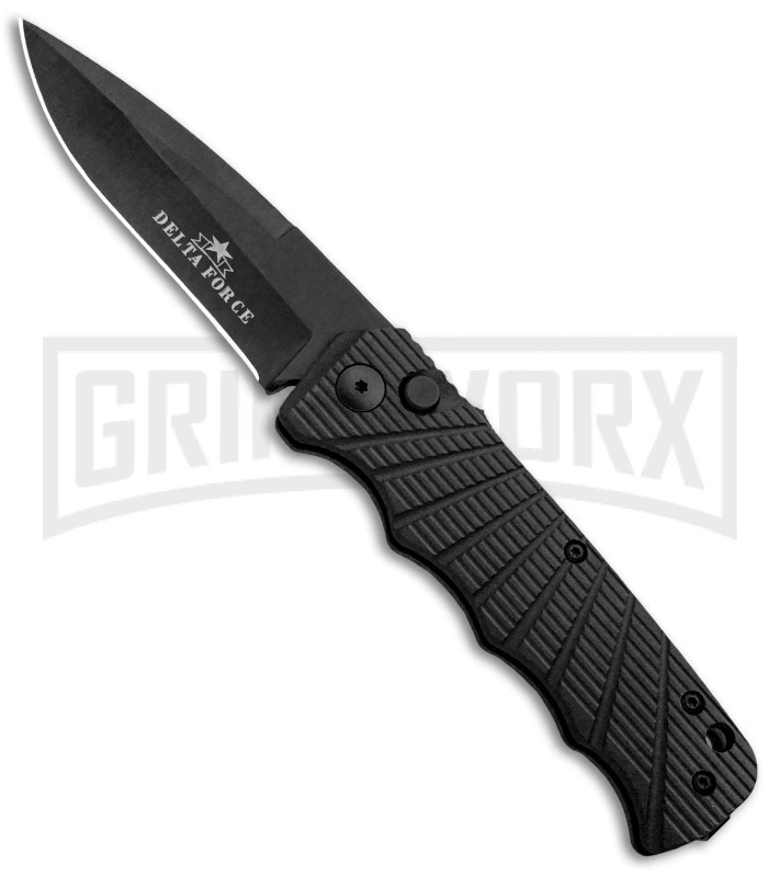 Delta Force Automatic Knife Black Aluminum - Black Plain 3 Delta Force Automatic Knife Black Aluminum - Black Plain