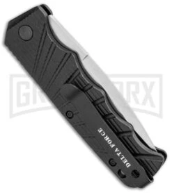 Delta Force Automatic Knife Black Aluminum - Satin Plain 8 Delta Force Automatic Knife Black Aluminum - Satin Plain -Kershaw Store Delta Force Auto Black Molded Plastic Satin Plain GX 33541 jr side large