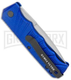 Delta Force Automatic Knife Blue Aluminum - Satin Serr 8 Delta Force Automatic Knife Blue Aluminum - Satin Serr -Kershaw Store Delta Force Auto Blue Aluminum Satin Serr GX 38090 jr side large