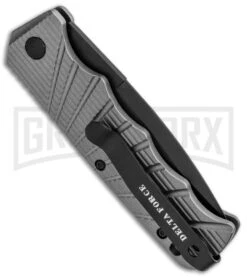 Delta Force Automatic Knife Gray Aluminum - Black Partially Serrated 8 Delta Force Automatic Knife Gray Aluminum - Black Partially Serrated -Kershaw Store Delta Force Auto Gray Molded Plastic Black Partially Serrated GX 33545 jr side large