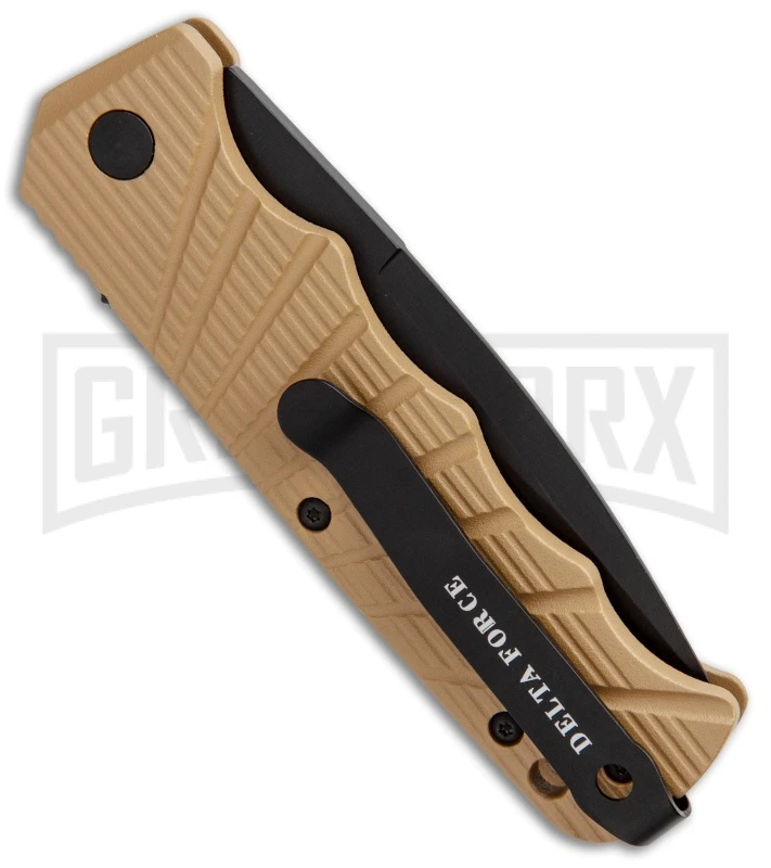 Delta Force Automatic Knife Tan Aluminum - Black Plain 5 Delta Force Automatic Knife Tan Aluminum - Black Plain - Image 3