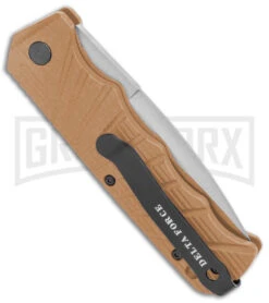 Delta Force Automatic Knife Tan Aluminum -Satin Serrated -Kershaw Store Delta Force Auto Tan Aluminum Satin Serr GX 38096 jr side large
