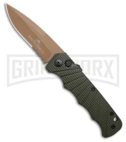 Delta Force Automatic Knife OD Green Aluminum Drop Point - Tan Serr