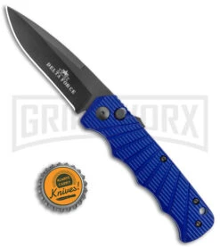 Delta Force Automatic Knife Blue Aluminum - Black Plain -Kershaw Store Delta Force Blue Auto Black GX 38567 jr bottlecap large