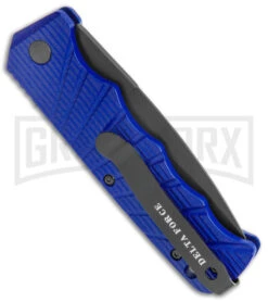 Delta Force Automatic Knife Blue Aluminum - Black Plain -Kershaw Store Delta Force Blue Auto Black GX 38567 jr side large