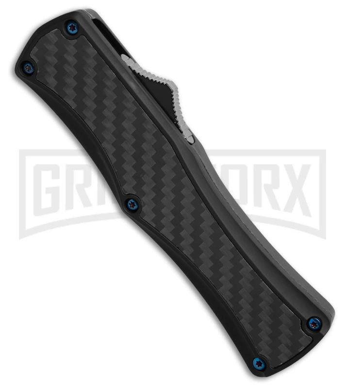 Edgeworks Carbon Fiber OTF Auto Knife Dagger - Blue Damascus Finish) 4 Edgeworks Carbon Fiber OTF Auto Knife Dagger - Blue Damascus Finish) - Image 2