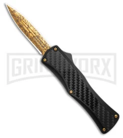 Edgeworks Carbon Fiber OTF Auto Knife Dagger - Gold Damascus Finish)