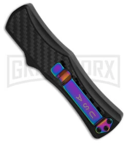 Edgeworks Carbon Fiber OTF Auto Knife Dagger - Rainbow Damascus Finish) -Kershaw Store Edgeworks Carbon Fiber OTF Auto Knife Dagger 3in Rainbow Damascus GX 42359 td side large