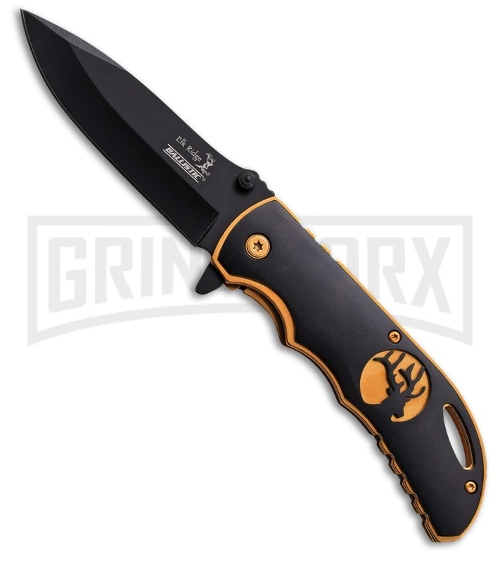 Elk Ridge Ballistic Frenzy Gold Spring Assisted Knife - Black Plain 3 Elk Ridge Ballistic Frenzy Gold Spring Assisted Knife - Black Plain
