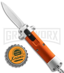 Enzo OTF Orange Automatic Keychain Knife - Satin Spear Point Plain -Kershaw Store Enzo OTF Auto Keychain Knife Orange Satin GX 38889 jr bottlecap large