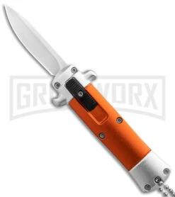 Enzo OTF Orange Automatic Keychain Knife - Satin Spear Point Plain