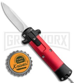 Enzo OTF Red/Black Automatic Keychain Knife - Satin Spear Point Plain -Kershaw Store Enzo OTF Auto Keychain Knife Red Black Satin GX 38888 jr bottlecap large