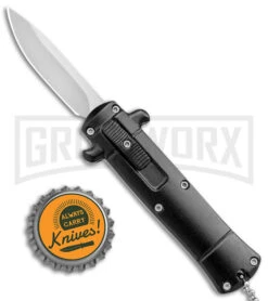 Enzo Stiletto Mini Black W/ Black Bolsters D/A OTF Automatic Knife - Satin Plain -Kershaw Store Enzo Stiletto Mini Black Black Bolsters OTF Auto Satin GX 38908 jr bottlecap large