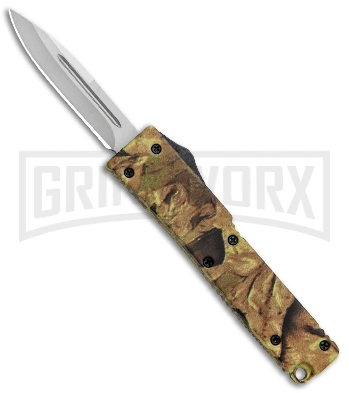 Firecracker Mini Tan Foliage Camo D/A OTF Automatic Knife - BB Plain 3 Firecracker Mini Tan Foliage Camo D/A OTF Automatic Knife - BB Plain
