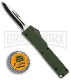 Firecracker Mini OD Green D/A OTF Automatic Knife - 2 Tone, Black Plain Dagg -Kershaw Store Firecracker Mini green da black BP 15127 er size large