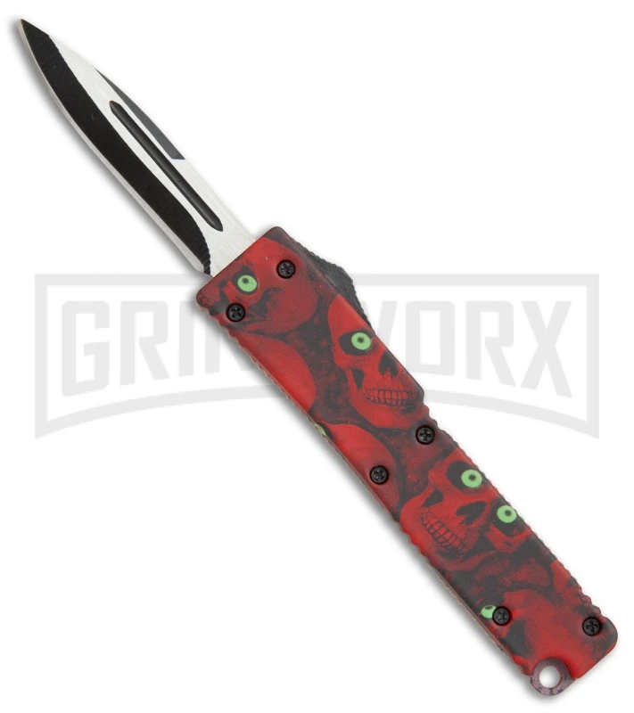 Firecracker Mini Red Skull D/A OTF Automatic Knife - Black Plain 3 Firecracker Mini Red Skull D/A OTF Automatic Knife - Black Plain