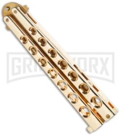 Flick Blue Balisong Butterfly Knife Gold - Drop Point Gold Plain -Kershaw Store Flick Gold Balisong Butterfly Knife Satin Gold BUTT 2036GD GX 36719 jr spine large