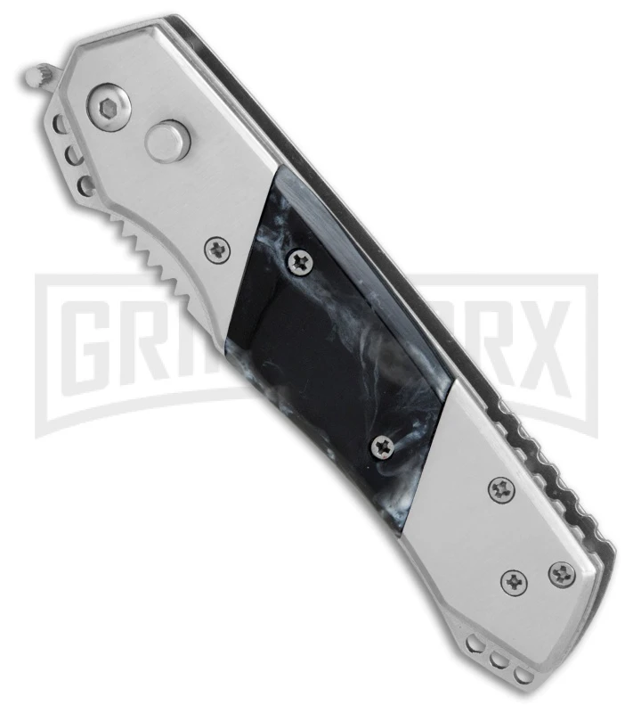 Super Knife Croc Automatic Knife Stainless W/ Black Inlay - Satin Serr 5 Super Knife Croc Automatic Knife Stainless W/ Black Inlay - Satin Serr - Image 3